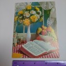 Get Well VTG Greeting Card Unused Daisy Bouquet Fruit Bowl Bible