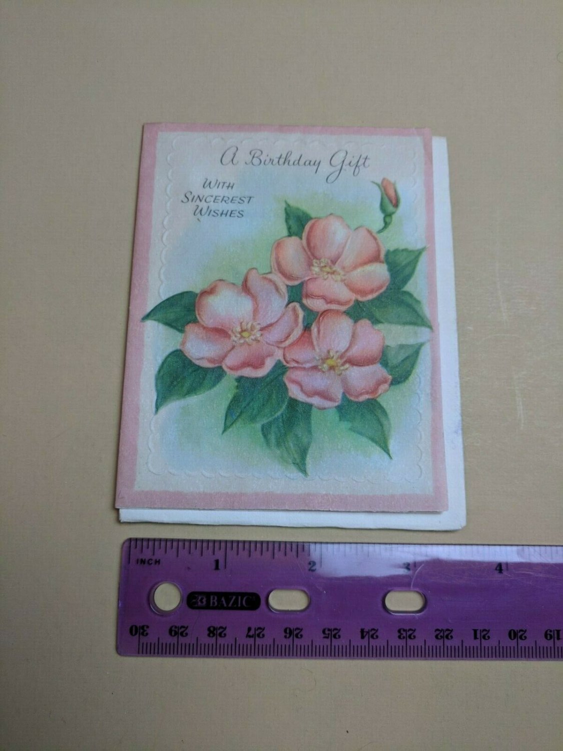 VTG Mini Gift Card Pink Flowers Vellum Paper With Sincerest Wishes
