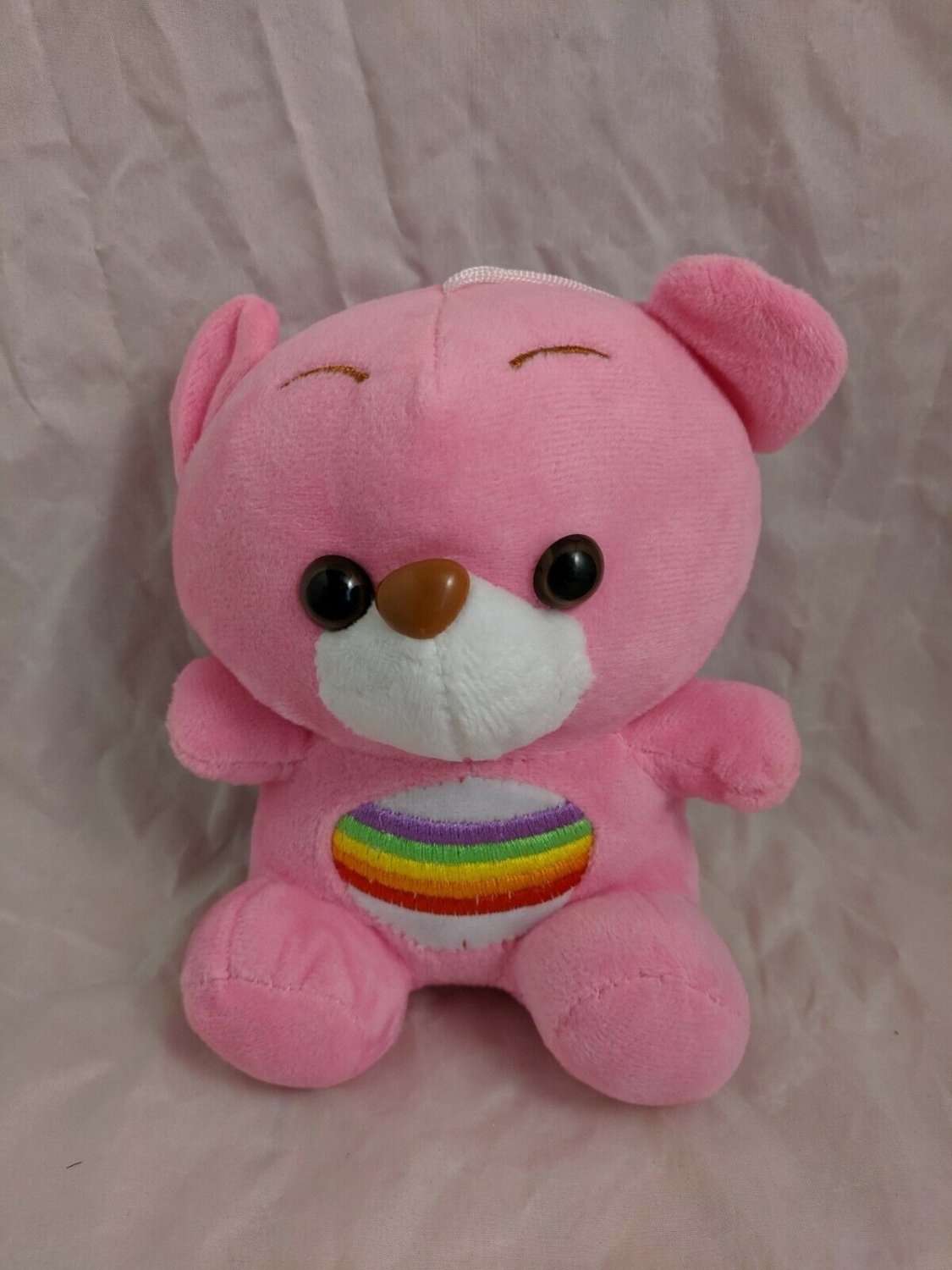 Pink Teddy Bear Plush w/ Rainbow Tummy Symbol 7" Tall Cute Stuffed Animal