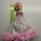 Confused Girl Keychain Doll 11.5" Tall Pink, Green, Silver Foil Dress, Lace