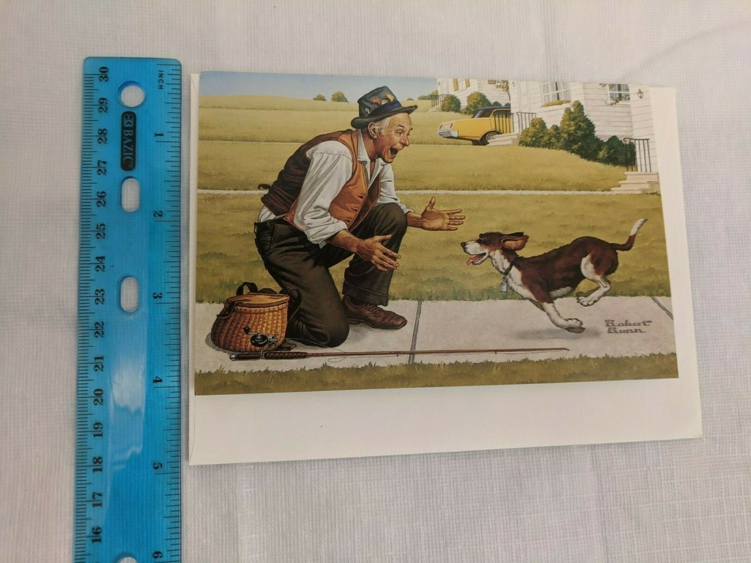 Purina Pets for People Blank Note Card Robert Gunn Fishing Man & Dog
