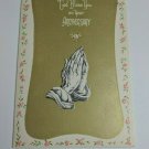 God Bless You on Your Anniversary Vintage Greeting Card Gold Praying Hands