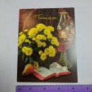 Thinking of You VTG Greeting Card Unused Yellow Flowers, Hurricane Lamp, Bible