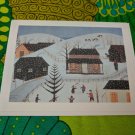 Teresa Cox Winter Holiday Card Unused Village Scene, Snowing, Kids Playing