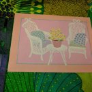 Famous Artists Studios Card Unused VTG White Wicker Chairs & Table Get Well
