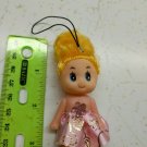 Mini Confused Girl Keychain Doll 3" Tall Yellow Hair, Light Pink/Gold Skirt