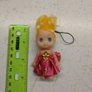 Mini Confused Girl Keychain Doll 3" Tall Yellow Hair, Dark Pink/Gold Skirt