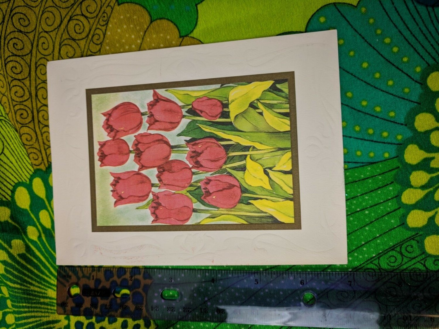 Famous Artists Studios Card Unused VTG Red Tulips Note Card