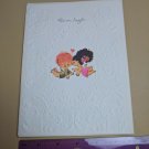 VTG 1970's Get Well Card White Embossed, Little Girl Angel Cupid Kissing Boy