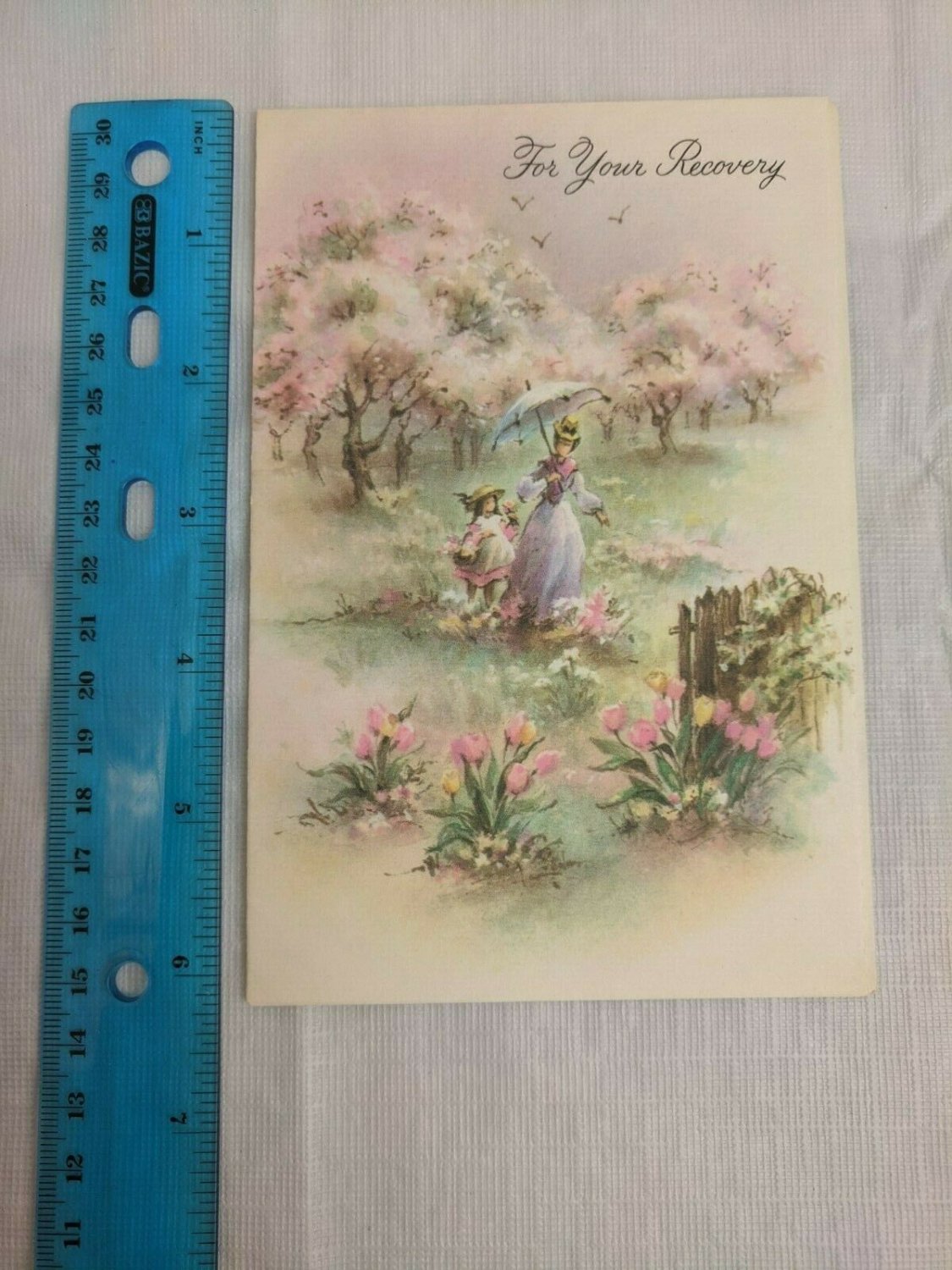 VTG Get Well Card For Your Recovery Woman & Girl Walking Pastoral Scene