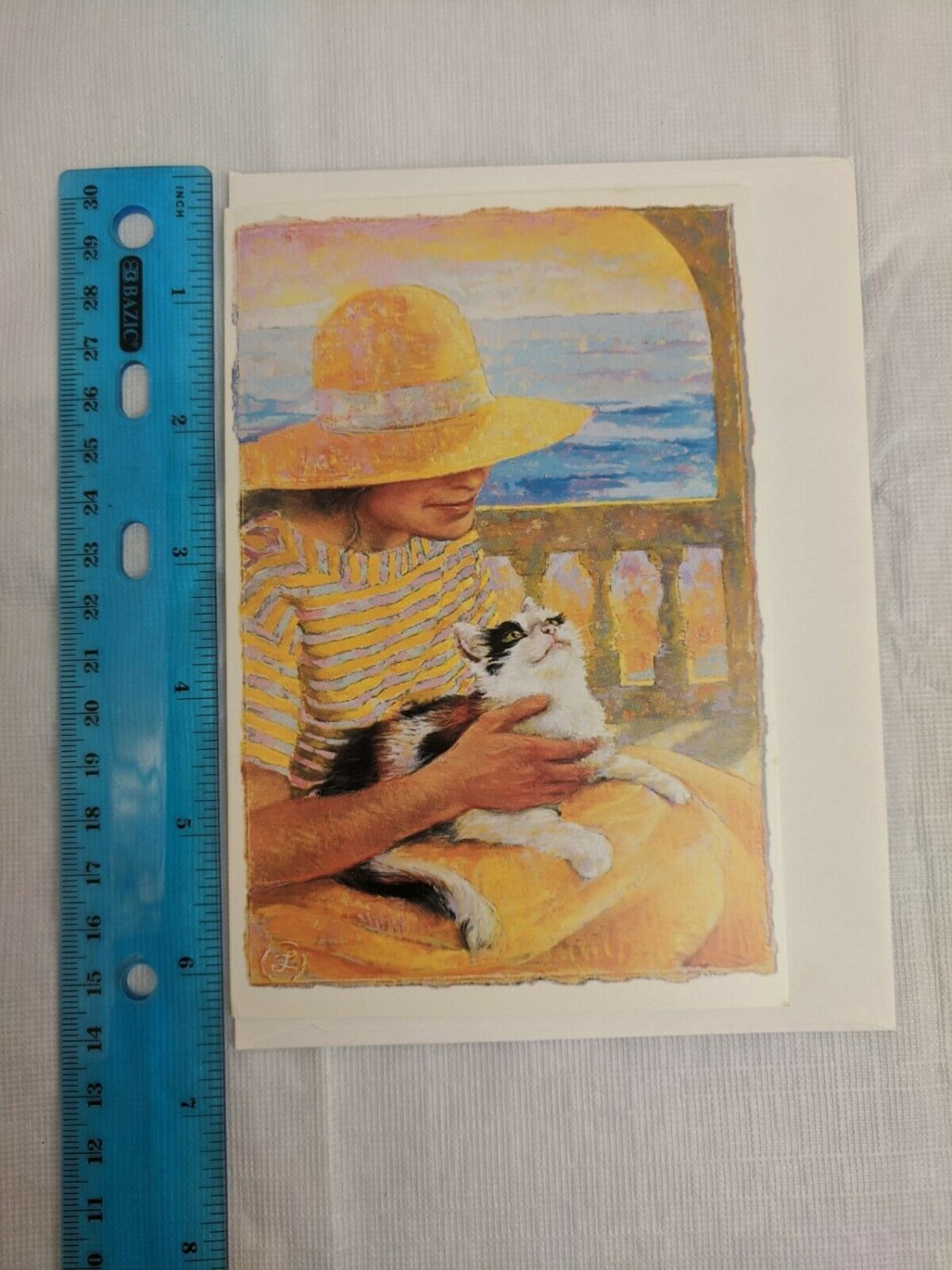 Purina Pets for People Blank Note Card Woman at Sea w/ Cat on Lap