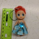 Mini Confused Girl Keychain Doll 3" Tall Red Hair, Blue, Gold Paisley Skirt