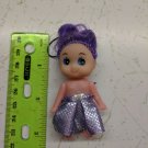 Mini Confused Girl Keychain Doll 3" Tall Purple Hair, Purple/Silver Foil Skirt