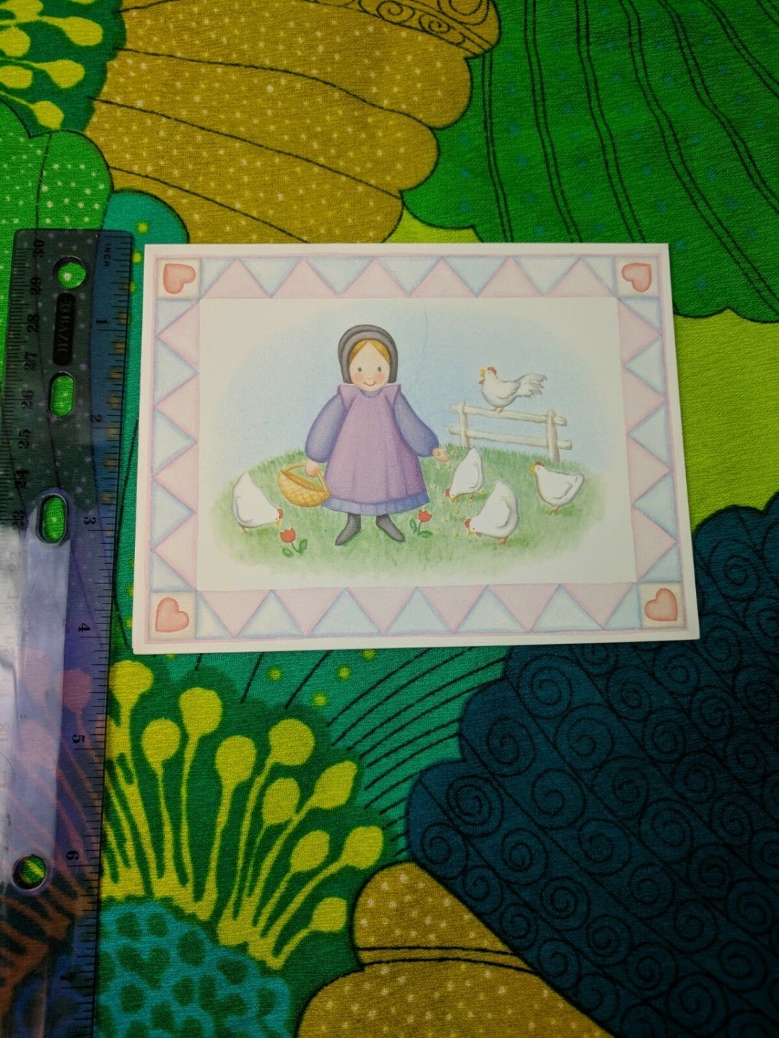 Current Inc Sweet Amish by Valerie Morone Girl w/ Chickens Unused Card