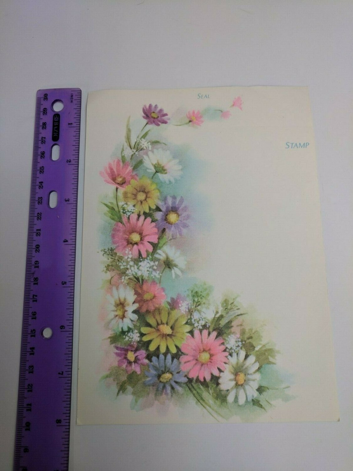 Vintage Tri-Fold Note Card Floral Spray Pink, Yellow, White, Blue AS IS-READ