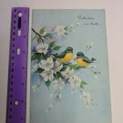 Vintage Olympicard Birds on Tree Branch, Glitter Accents, Many Happy Returns