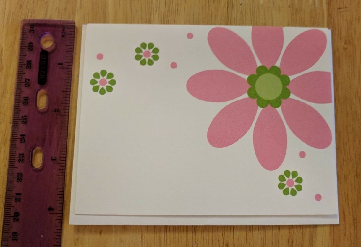 Current Inc Pink & Green Daisy Flowers on White Blank Note Card Unused
