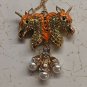 Double Unicorn Head 3" Pendant Yellow/Gold Pearl Dangle 30" Necklace Chain