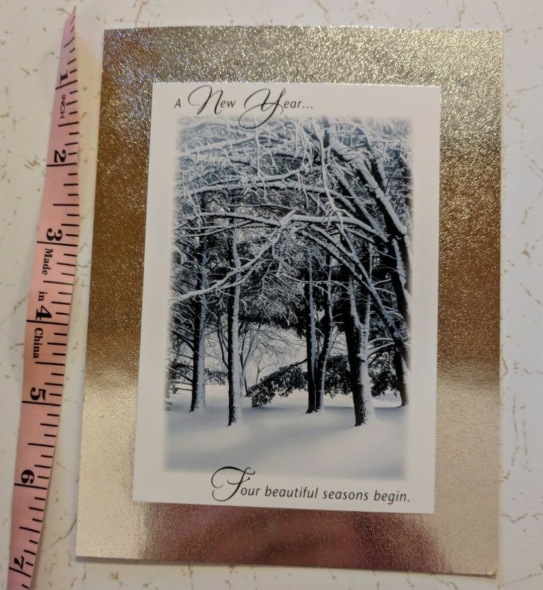 Holiday Design Studio Happy New Year Winter Woods Silver Foil Card Unused
