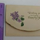 Vintage 1900s Mini Happy New Year Card w/ Violet Flowers USED
