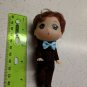 Confused Boy Keychain Doll 4.5" Groom Curly Hair Burgundy Suit w/ Blue Bowtie