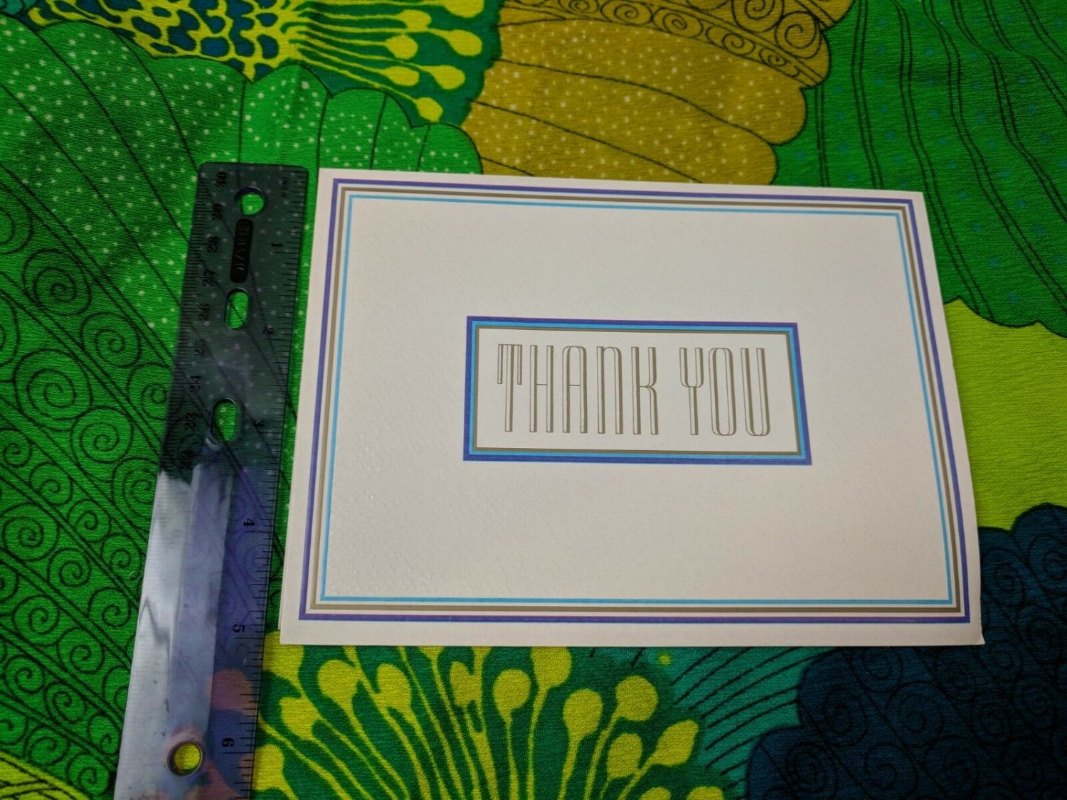 Famous Artists Studios Thank You Card Unused VTG Purple/Gold/Aqua Border