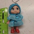 Mini Confused Girl Keychain Doll 3" Tall BLUE Ruffled Dress, Knit Beanie Hat