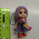Mini Confused Girl Keychain Doll 3" Tall PURPLE Dress, Scarf, Knit Beanie Hat