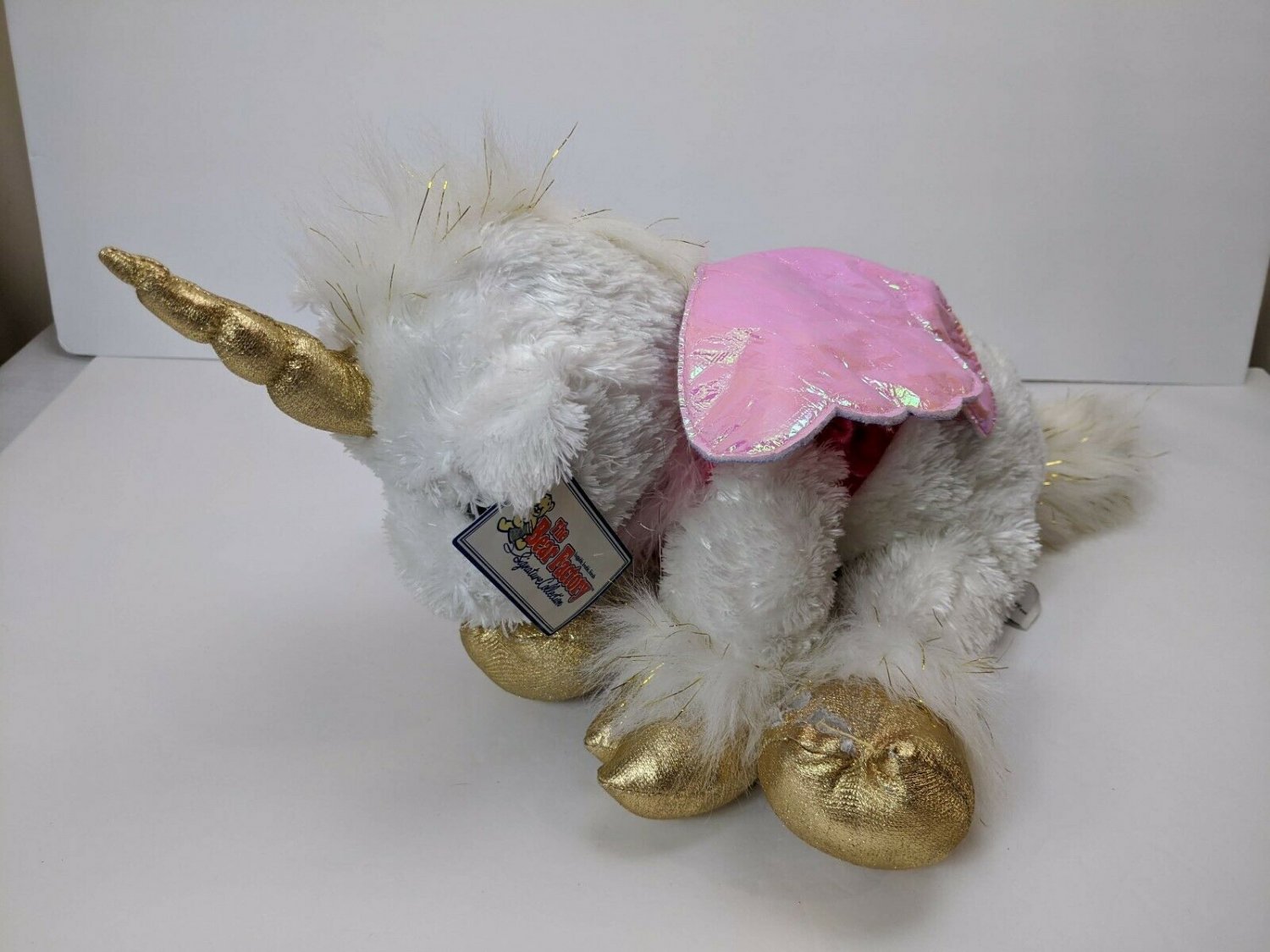 The Bear Factory White/Gold Unicorn w/ Wings Plush Stuffed Animal 15" Long READ