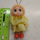 Mini Confused Girl Keychain Doll 3" Tall YELLOW Ruffled Dress, Knit Beanie Hat