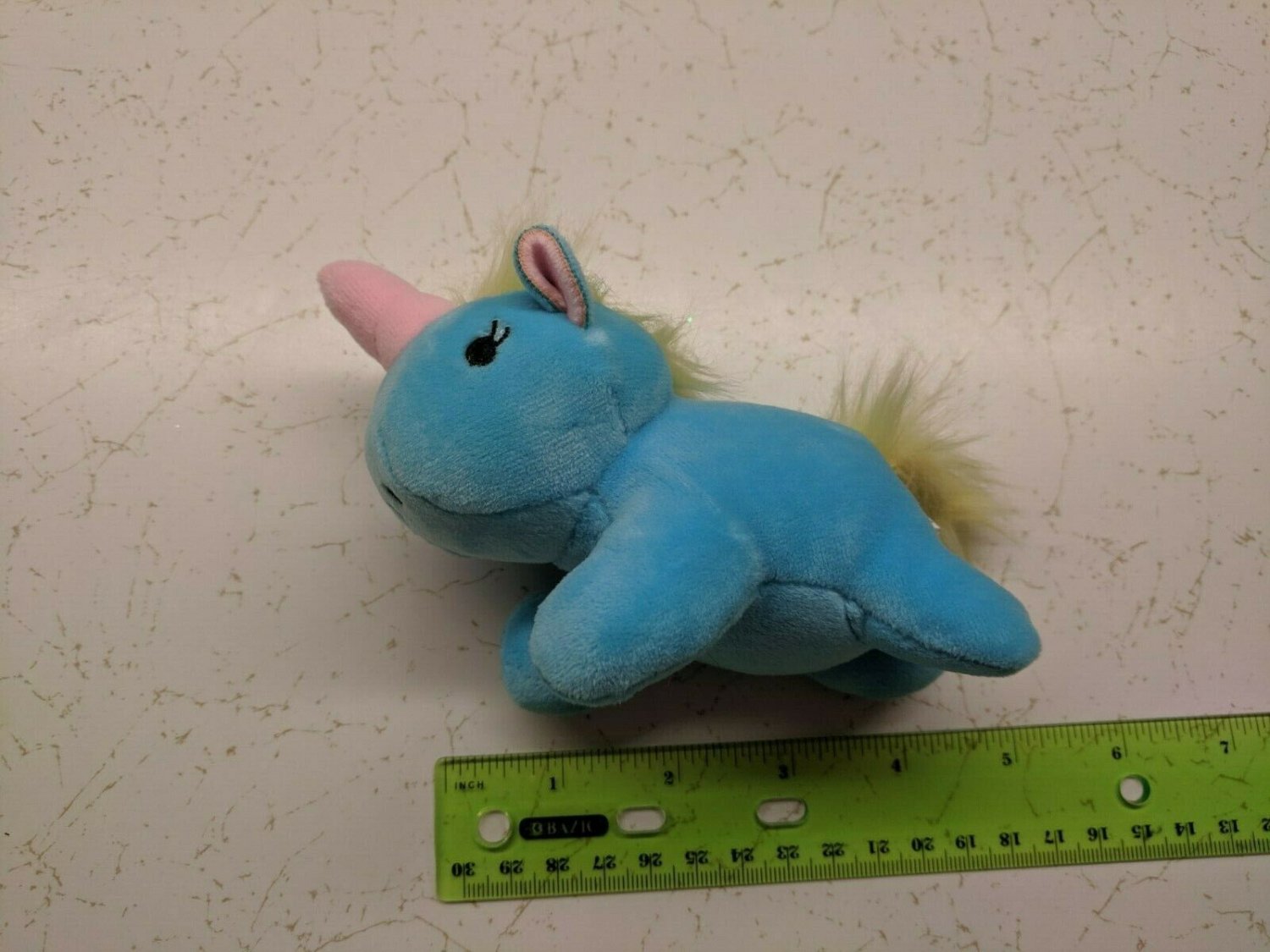 Blue/Yellow Chubby Unicorn Pony Plush Keychain 5" Long Pink Horn, Super soft!