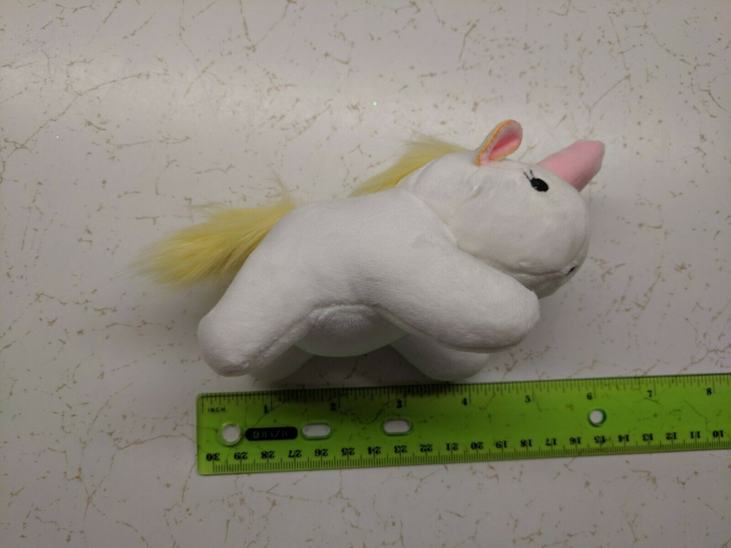 White/Yellow Chubby Unicorn Pony Plush Keychain 5" Long Pink Horn, Super soft!