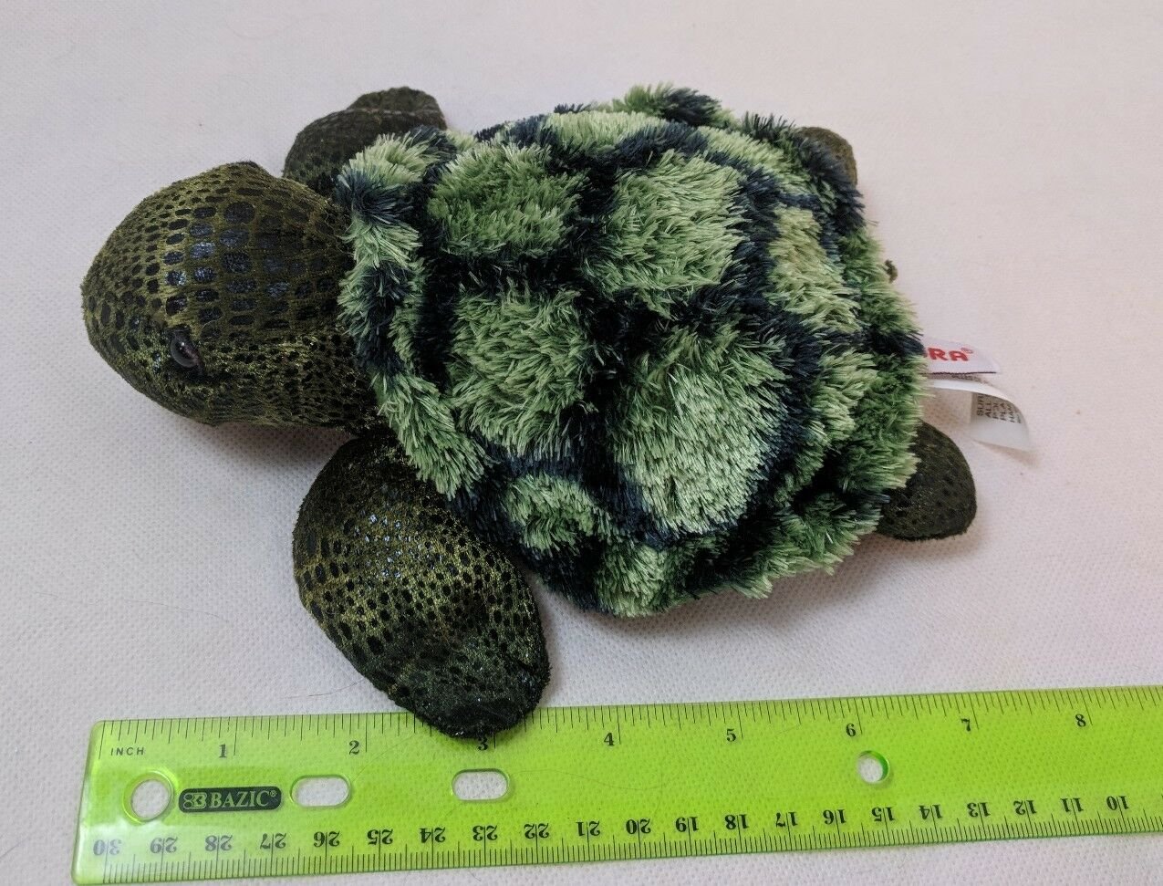 Aurora Plush Sea Turtle Bean Bag 7" Green & Yellow