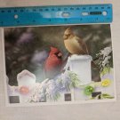 Christmas Card Cardinal Birds on Fence w/ Light String by Bradley Jackson