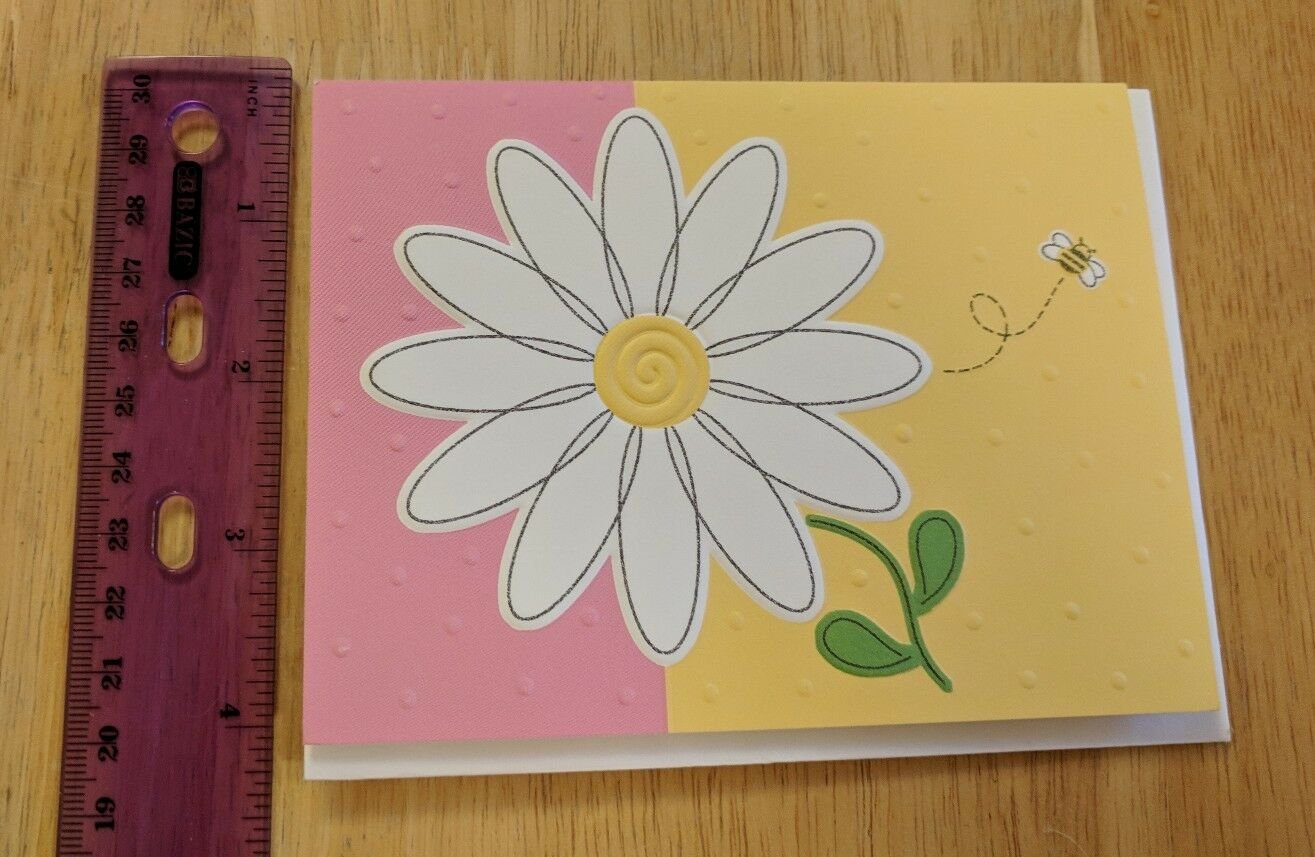 Current Inc Daisy Flower & Bee Pink Yellow White Blank Note Card Unused