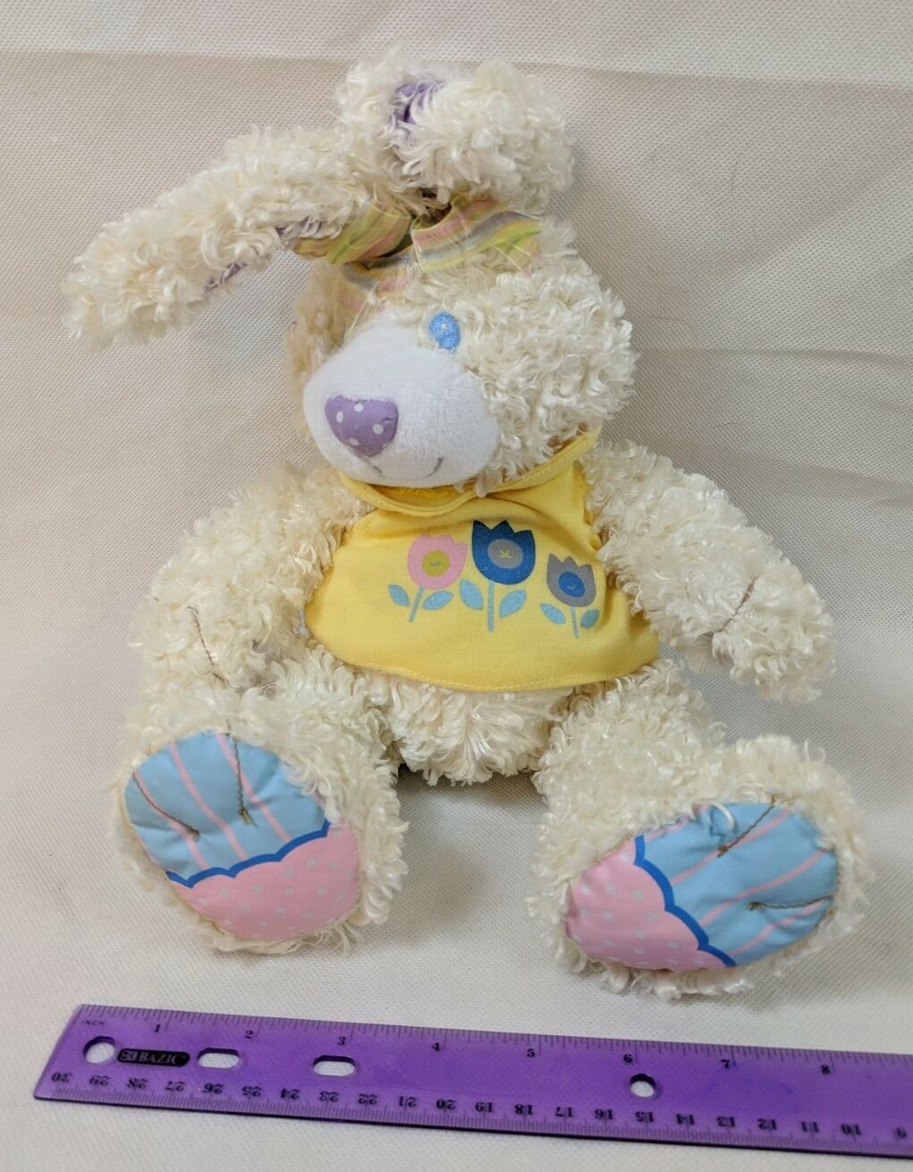 FIRST & MAIN Amanda Easter Bunny Cream & Pastel Colors Plush Stuffed Animal 14"