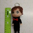 Confused Boy Keychain Doll 4.5" Groom Curly Hair Black Suit w/ Red Bowtie