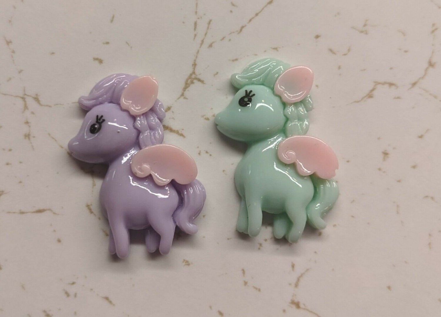 Pegasus Pony Craft Embellishment Flatback Pastel Resin Lot of 2 3cm Tall