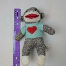 DanDee Sock Monkey Plush Stuffed Animal 9.5" Long Aqua Sweater, Red Heart