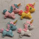 Unicorn Craft Embellishment Flatback Pastel Resin Running Lot of 4 Diff 3cm Wide