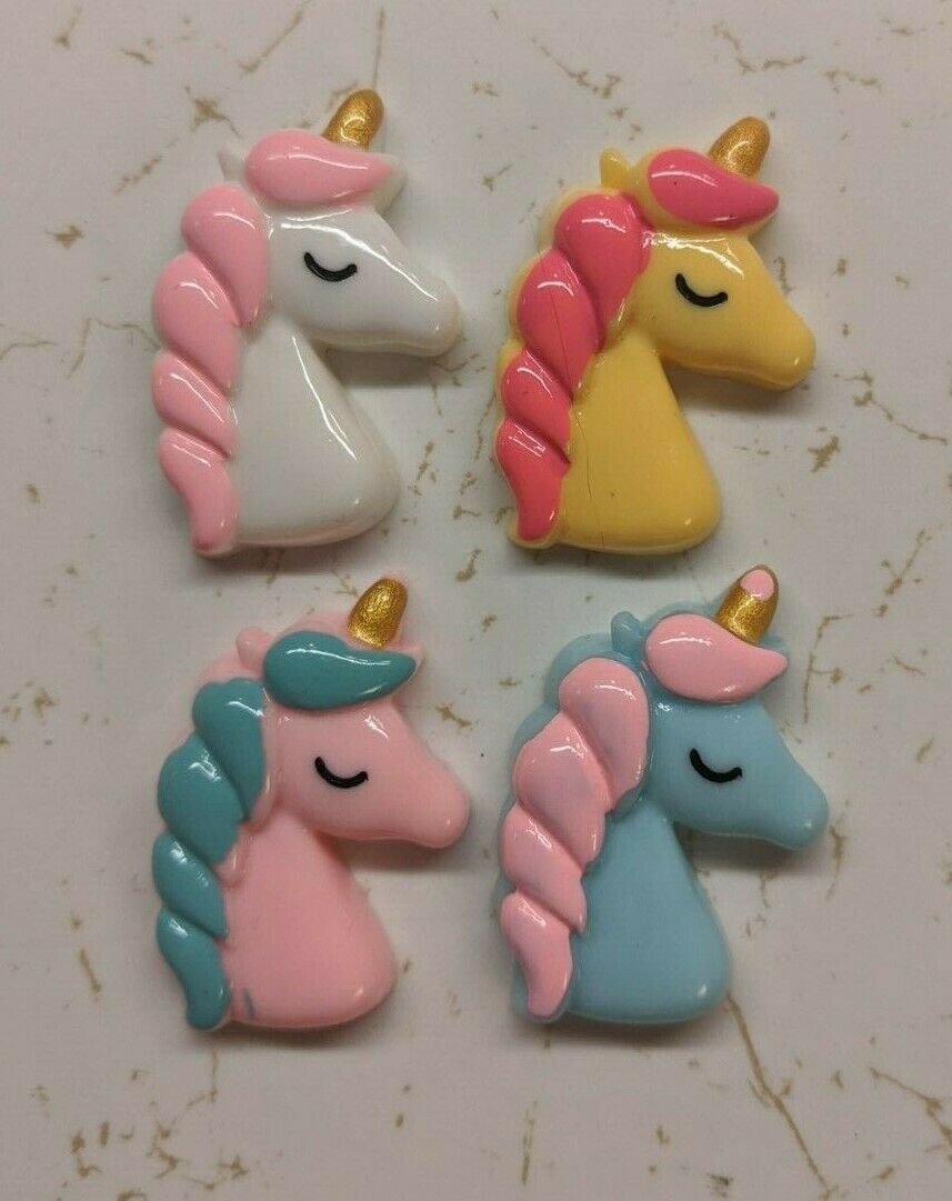 Unicorn Head Craft Embellishment Flatback Pastel Resin Lot of 4 Diff 3.5cm Tall