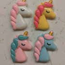 Unicorn Head Craft Embellishment Flatback Pastel Resin Lot of 4 Diff 3.5cm Tall