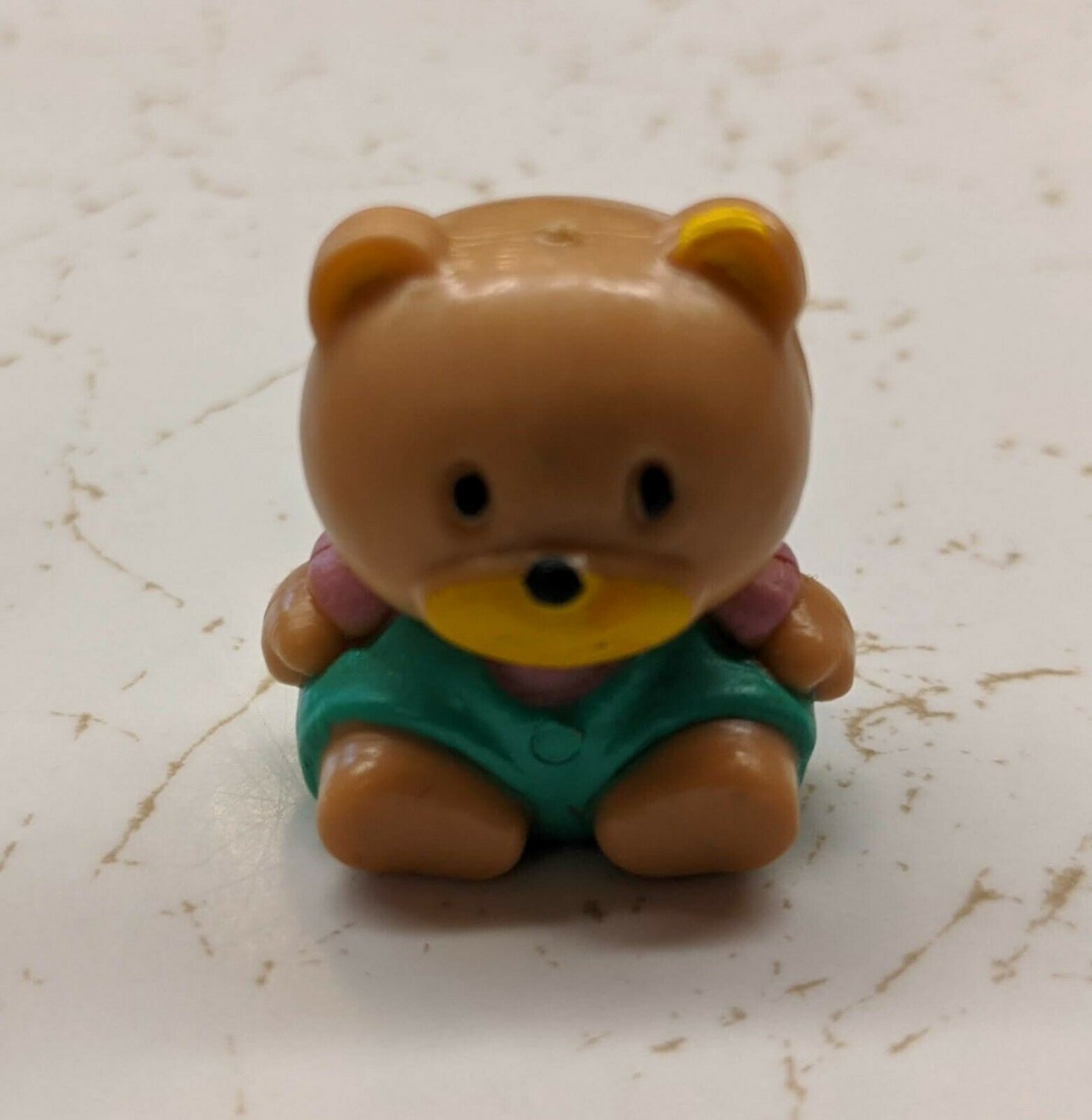 Teddy Bear in Aqua/Pink Clothes 2.5cm Tall Plastic Figurine Toy