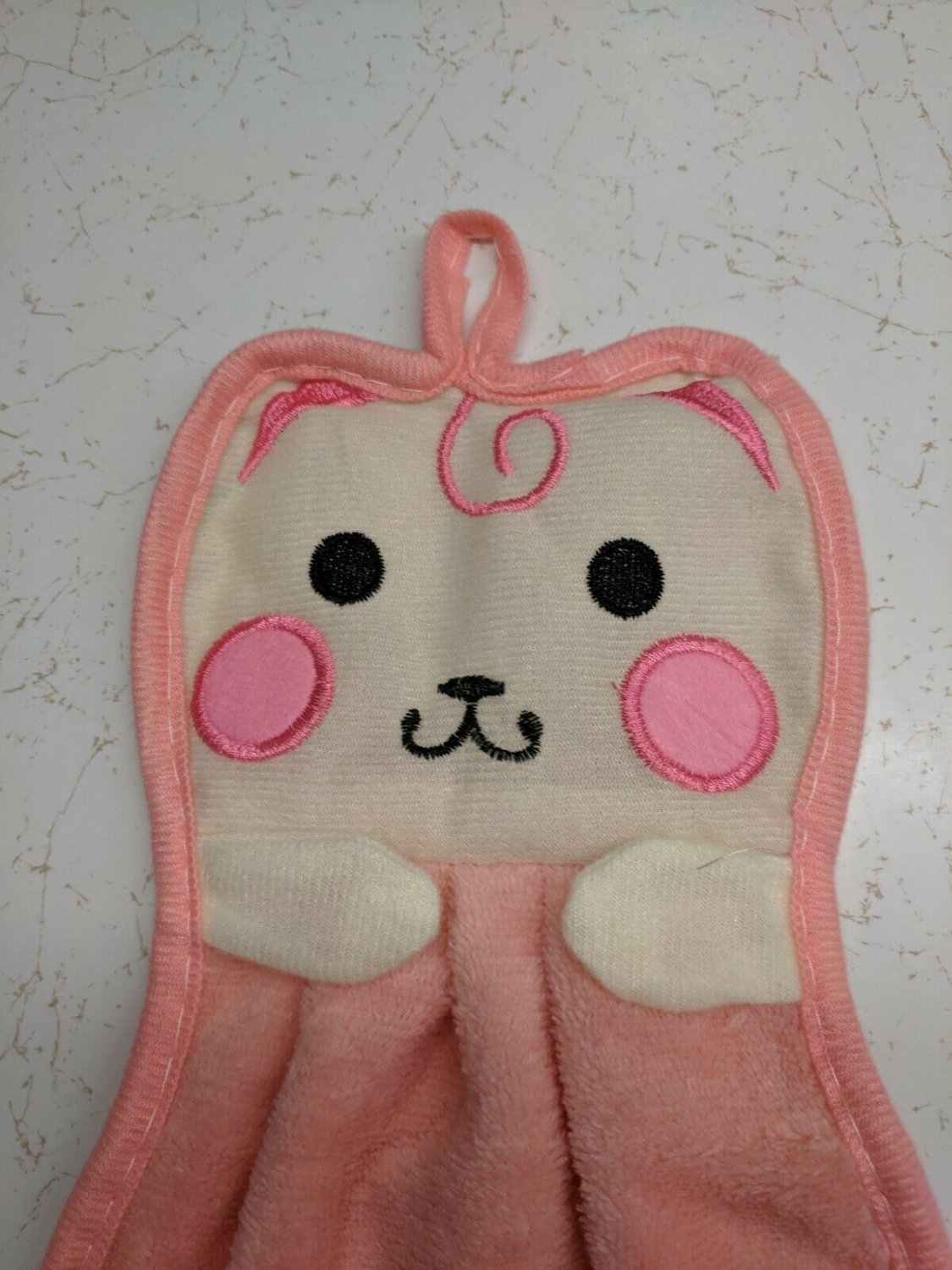 Pink & White Kitty Cat Hand Dish Towel or Lovey Blanket Super Soft 16.5" Long