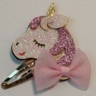 Unicorn Pony Glitter Felt Hair Barrette White/Pink 2" Clip, 2 1/3" Tall