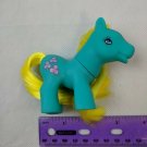 Teal & Yellow Baby Pony Horse, 3" Tall Fakie MLP w/ Pink Clovers Symbol