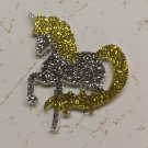 Silver/Yellow Unicorn Pony Glitter Resin Flatback Craft Embellishment 4.5cm Tall