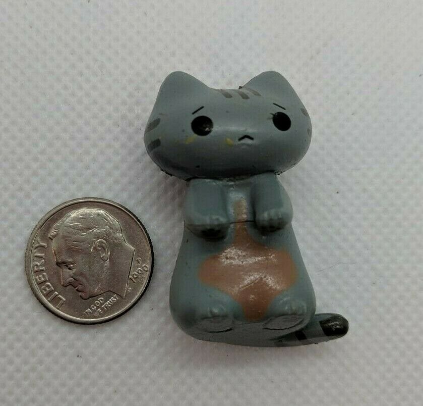 Plastic Cat Kitten Figurine Doll Pet 1.5" Long Gray & Brown Striped Standing