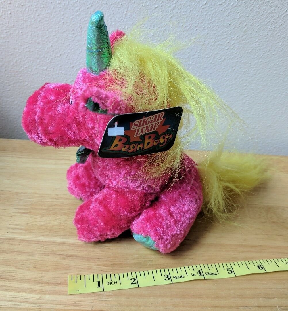Sugar Loaf Bean Bag Pink Unicorn w/ Yellow Hair Plush Toy w/ Tag