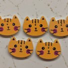 Orange Cat Face Wood Craft Button 2 Holes 2cm Wide Set of 5